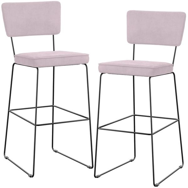 Kit 02 Banquetas Alta Para Cozinha Sala De Jantar Base Em Aço Allana L02 Suede Rosê - Lyam Decor
