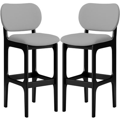 Kit 02 Banquetas Alta Para Cozinha Madeira Fixa Betta L02 Preto Facto Cinza - Lyam Decor