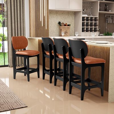 Kit 02 Banquetas Baixa Bar Cozinha E Sala De Jantar Fixa Betta Preto Couríssimo Camel - Lyam Decor