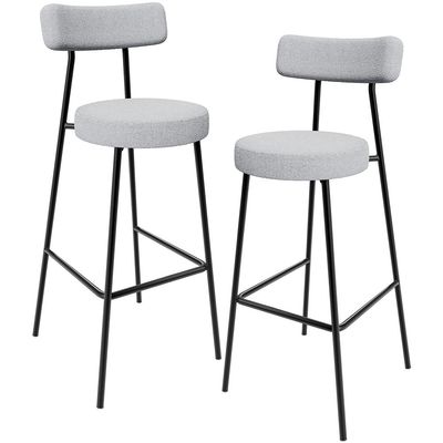 Kit 02 Banquetas Alta Cozinha Bar Sala Jantar Estrutura Em Aço Milão L02 Bouclê Cinza - Lyam Decor