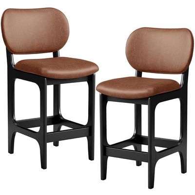 Kit 02 Banquetas Baixa Bar Cozinha E Sala De Jantar Fixa Betta Preto Couríssimo Marrom - Lyam Decor