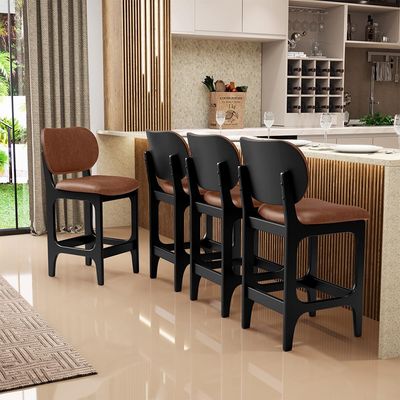 Kit 02 Banquetas Baixa Bar Cozinha E Sala De Jantar Fixa Betta Preto Couríssimo Marrom - Lyam Decor