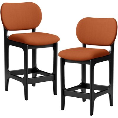 Kit 02 Banquetas Baixa Bar Cozinha E Sala De Jantar Fixa Betta Preto Tecido Terracota - Lyam Decor