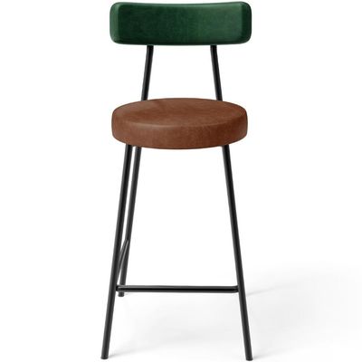 Kit 02 Banquetas Baixa Cozinha Sala Jantar Bancada Milão L02 Facto Verde Musgo Marrom - Lyam Decor