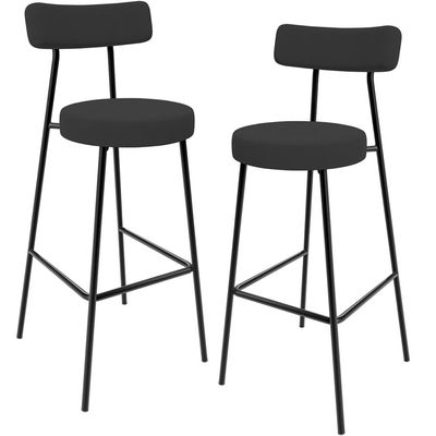 Kit 02 Banquetas Baixa Bar Cozinha Sala De Jantar Estrutura Em Aço Milão L02 Suede Preto - Lyam Decor