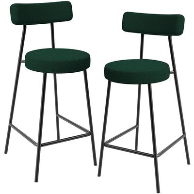 Kit 02 Banquetas Baixa Para Cozinha Sala De Jantar Bar Bancada Milão L02 Bouclê Verde - Lyam Decor