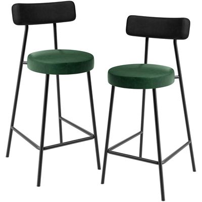 Kit 02 Banquetas Baixa Cozinha Sala Jantar Bancada Milão L02 Couríssimo Preto Verde - Lyam Decor