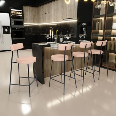 Kit 02 Banquetas Baixa Para Cozinha Sala De Jantar Bar Bancada Milão L02 Linho Rosê - Lyam Decor