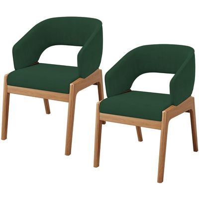 Kit 02 Cadeiras de Jantar e Estar Living Estofada Lince L02 Suede Verde Musgo - Lyam Decor