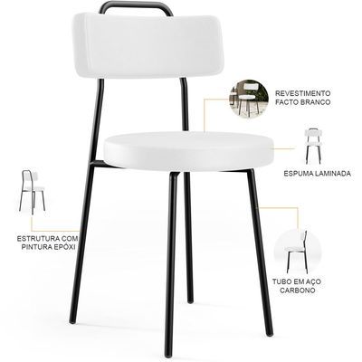 Kit 02 Cadeiras Decorativas Estofada Para Sala De Jantar Barcelona L02 Facto Branco - Lyam Decor