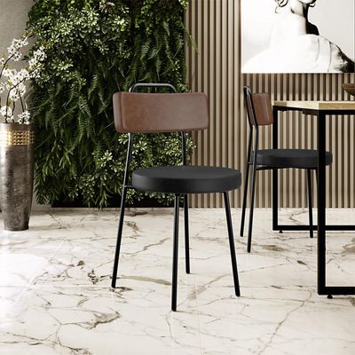 Kit 02 Cadeiras Decorativas Estofada Para Sala De Jantar Barcelona L02 Couríssimo Marrom Preto - Lyam