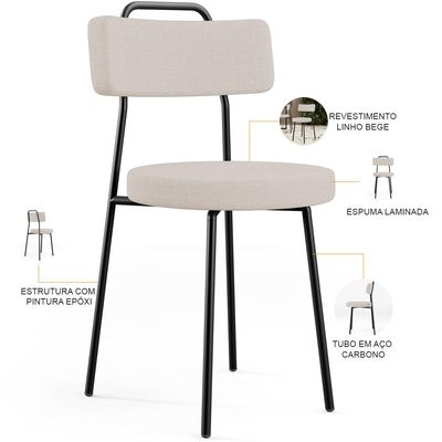 Kit 02 Cadeiras Decorativas Estofada Para Sala De Jantar Barcelona L02 Linho Bege - Lyam Decor