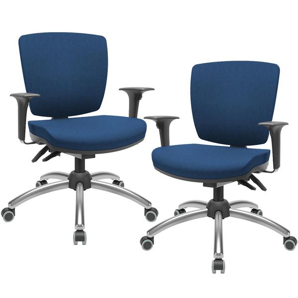 Kit 02 Cadeiras Escritório Executiva Office Giratória Cromada Baixa Flexi P03 Poliéster Azul - Lyam