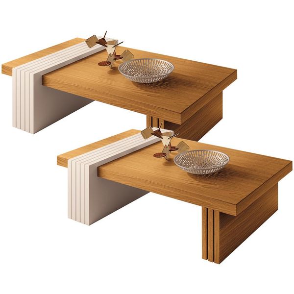 Kit 02 Mesas de Centro Para Sala de Estar Lord B01 Cinamomo Off White - Lyam Decor