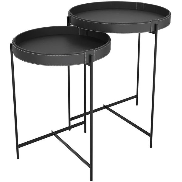 Kit 02 Mesas De Canto Lateral Decorativa Industrial Sala de Estar 56 cm Sintético Preto P06 Daisy - Lyam