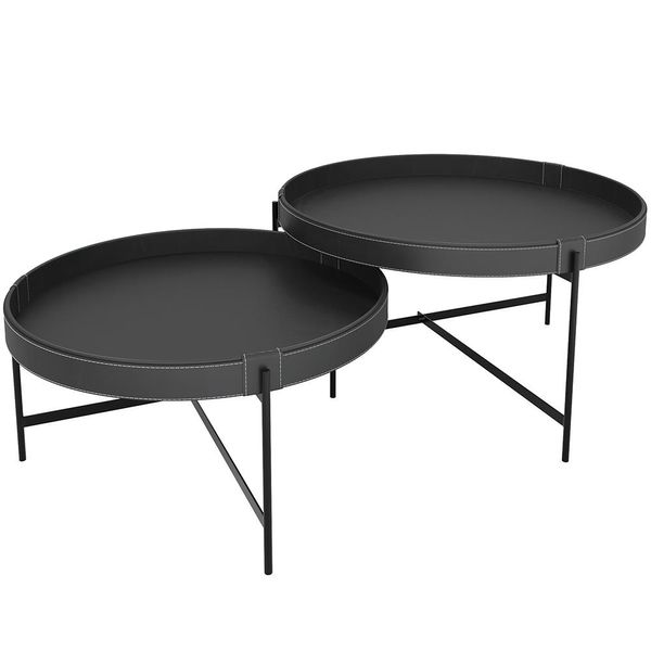 Kit 02 Mesas de Centro Decorativo Sala de Estar 70 cm Industrial Sintético Preto P06 Aura - Lyam