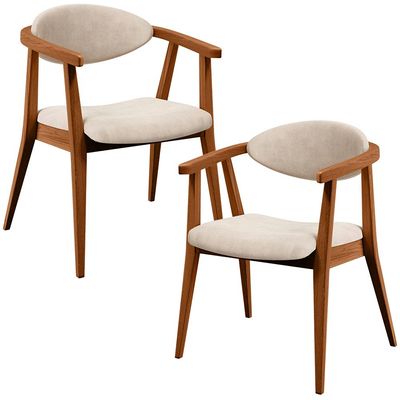 Kit 02 Poltronas Decorativas Para Sala de Estar Jantar Cecília L02 Suede Bege - Lyam Decor
