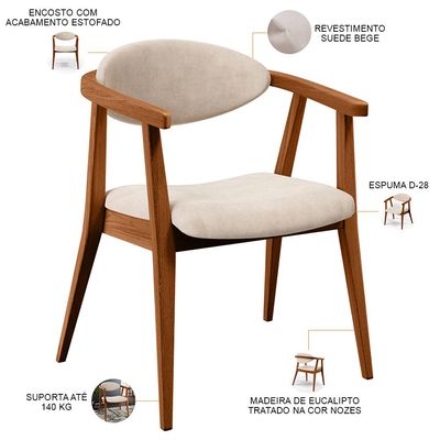 Kit 02 Poltronas Decorativas Para Sala de Estar Jantar Cecília L02 Suede Bege - Lyam Decor