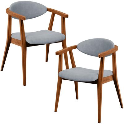 Kit 02 Poltronas Decorativas Para Sala de Estar Jantar Cecília L02 Suede Cinza - Lyam Decor