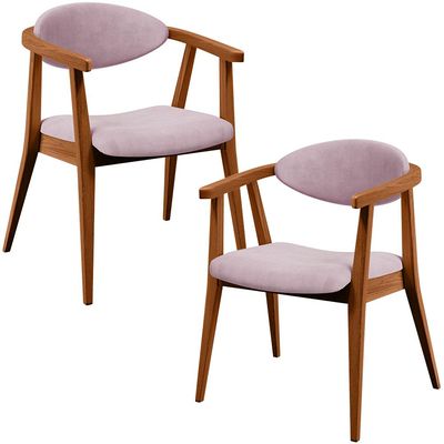 Kit 02 Poltronas Decorativas Para Sala de Estar Jantar Cecília L02 Suede Rosê - Lyam Decor