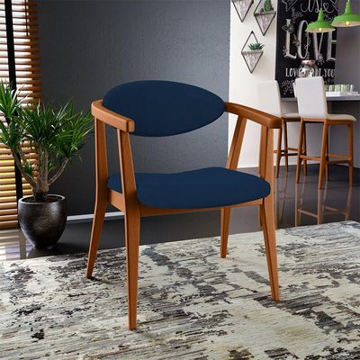 Kit 02 Poltronas Decorativas Para Sala de Estar Jantar Cecília L02 Suede Azul Marinho - Lyam Decor