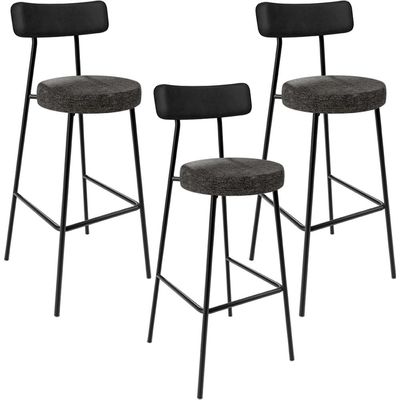 Kit 03 Banquetas Alta Bar Cozinha Sala De Jantar Milão L02 Couríssimo Preto Linho Chumbo - Lyam Decor