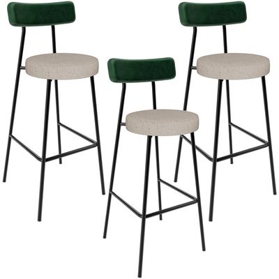 Kit 03 Banquetas Alta Bar Cozinha Sala Jantar Milão L02 Facto Verde Musgo Linho Bege - Lyam Decor