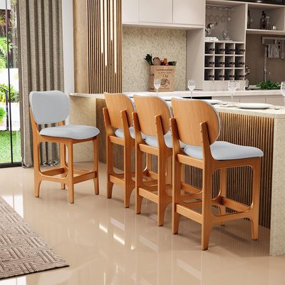 Kit 03 Banquetas Baixa Bar Cozinha E Sala De Jantar Fixa Betta L02 Imbuia Linho Cinza - Lyam Decor