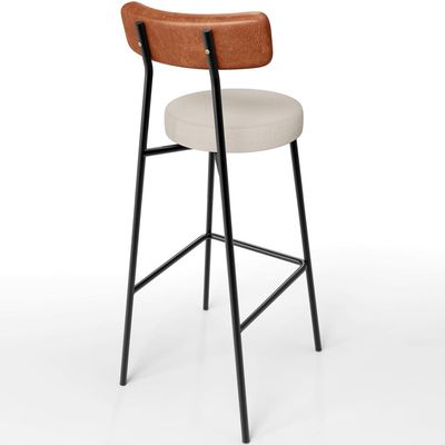 Banqueta Alta Bar Cozinha Sala De Jantar Aço Milão L02 Couríssimo Camel Linho Cru - Lyam Decor