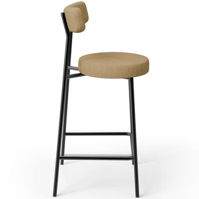 Banqueta Baixa Para Cozinha Sala De Jantar Bar Bancada Milão L02 Linho Bege Escuro - Lyam Decor