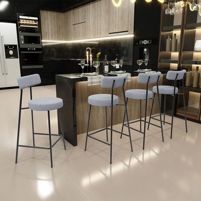 Banqueta Baixa Para Cozinha Sala De Jantar Bar Bancada Milão L02 Bouclê Cinza - Lyam Decor