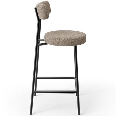 Banqueta Baixa Para Cozinha Sala De Jantar Bar Bancada Milão L02 Bouclê Bege - Lyam Decor