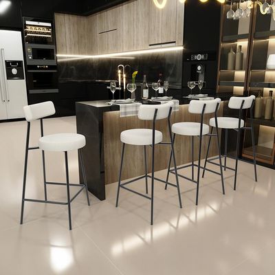 Banqueta Baixa Para Cozinha Sala De Jantar Bar Bancada Milão L02 Linho Champagne - Lyam Decor