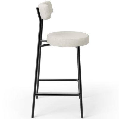 Banqueta Baixa Para Cozinha Sala De Jantar Bar Bancada Milão L02 Linho Champagne - Lyam Decor