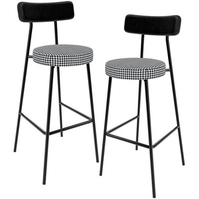 Kit 02 Banquetas Alta Cozinha Sala Jantar Em Aço Milão L02 Couríssimo Preto Pied Poule - Lyam Decor