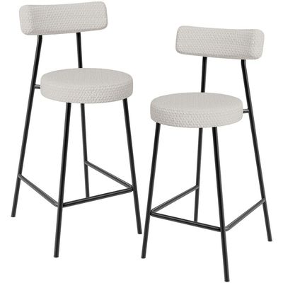 Kit 02 Banquetas Baixa Para Cozinha Sala De Jantar Bar Bancada Milão L02 Bouclê Cru - Lyam Decor