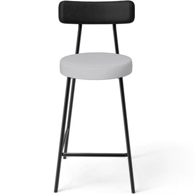 Kit 02 Banquetas Baixa Bar Cozinha Sala Jantar Milão L02 Couríssimo Preto Linho Cinza - Lyam Decor