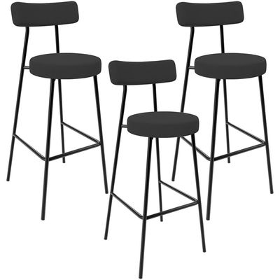 Kit 03 Banquetas Baixa Bar Cozinha Sala De Jantar Estrutura Em Aço Milão L02 Suede Preto - Lyam Decor