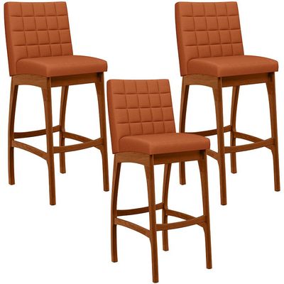 Kit 03 Banquetas Altas Para Cozinha Sala De Jantar Fixa Mila L02 Tecido Terracota - Lyam Decor