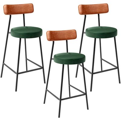 Kit 03 Banquetas Baixa Cozinha Sala Jantar Bancada Milão L02 Couríssimo Camel Verde - Lyam Decor