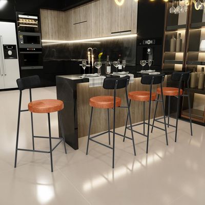 Kit 03 Banquetas Baixa Cozinha Sala Jantar Bancada Milão L02 Couríssimo Preto Camel  - Lyam Decor
