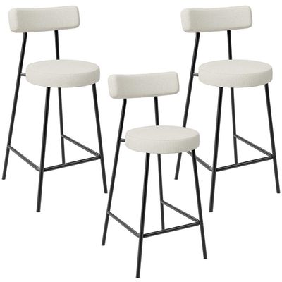 Kit 03 Banquetas Baixa Para Cozinha Sala De Jantar Bancada Milão L02 Linho Champagne - Lyam Decor