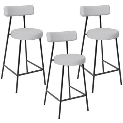 Kit 03 Banquetas Baixa Para Cozinha Sala De Jantar Bancada Milão L02 Linho Cinza - Lyam Decor