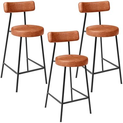 Kit 03 Banquetas Baixa Para Cozinha Sala De Jantar Bar Bancada Milão L02 Couríssimo Camel - Lyam Decor