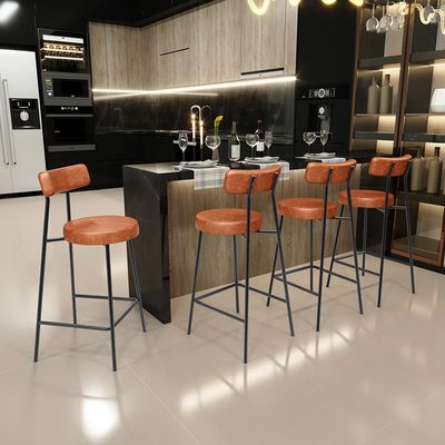 Kit 03 Banquetas Baixa Para Cozinha Sala De Jantar Bar Bancada Milão L02 Couríssimo Camel - Lyam Decor