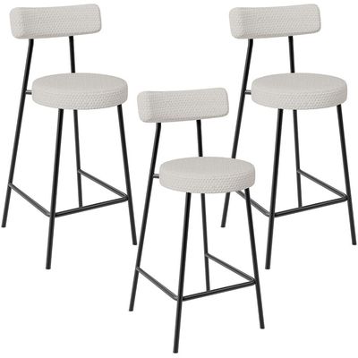 Kit 03 Banquetas Baixa Para Cozinha Sala De Jantar Bar Bancada Milão L02 Bouclê Cru - Lyam Decor