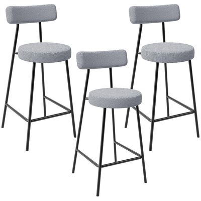 Kit 03 Banquetas Baixa Para Cozinha Sala De Jantar Bar Bancada Milão L02 Bouclê Cinza - Lyam Decor