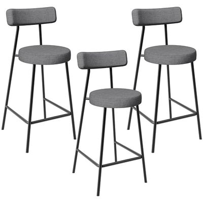 Kit 03 Banquetas Baixa Para Cozinha Sala De Jantar Bancada Milão L02 Linho Cinza Escuro - Lyam Decor