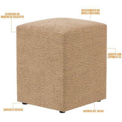 Kit 03 Puffs Quadrado Decorativo Sala De Estar L02 Bouclê Mostarda - Lyam Decor