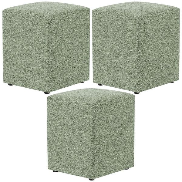 Kit 03 Puffs Quadrado Decorativo Sala De Estar L02 Bouclê Oliva - Lyam Decor